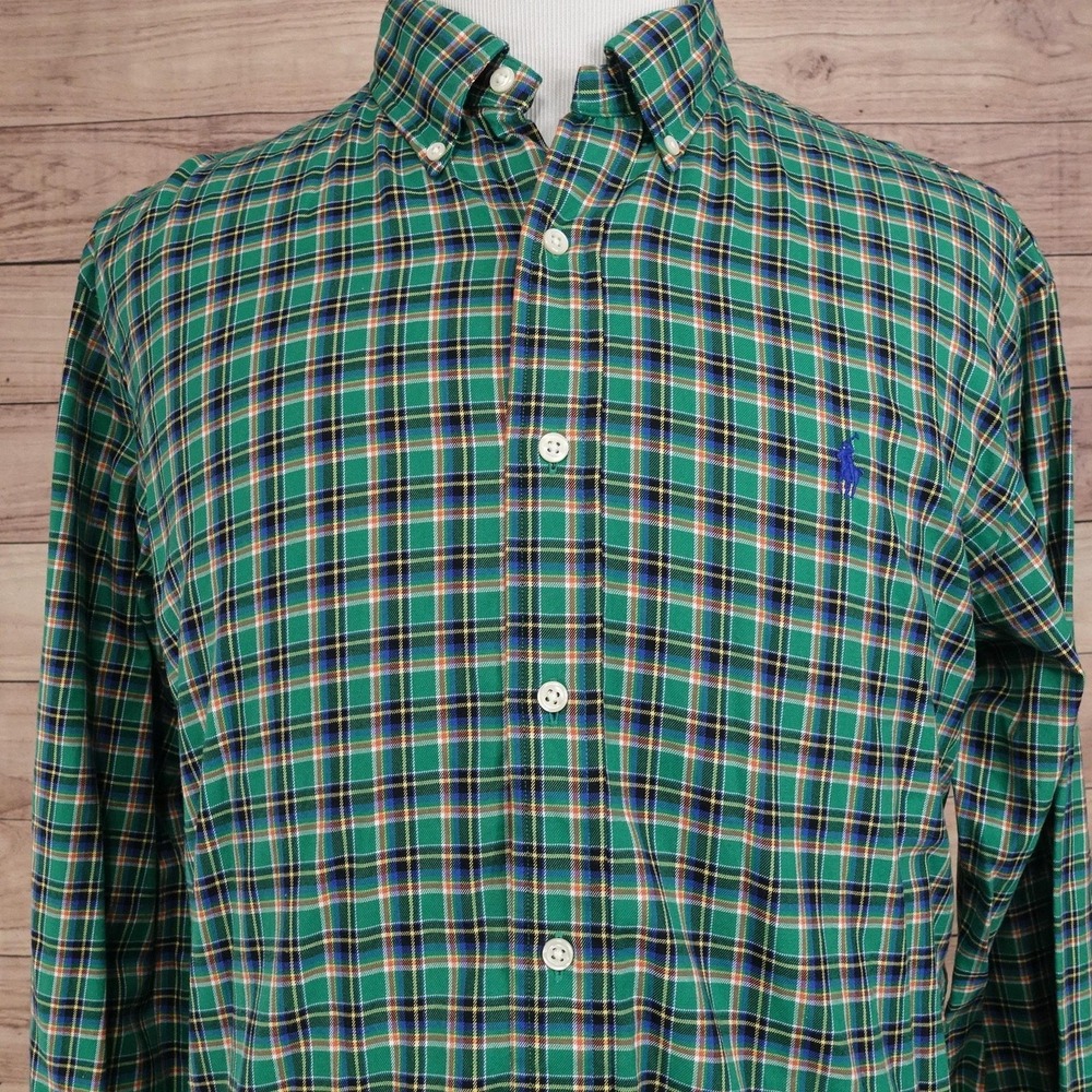 Polo Ralph Lauren Shirt Mens 2XL Green Plaid Long Sleeve Button-Up Custom Fit